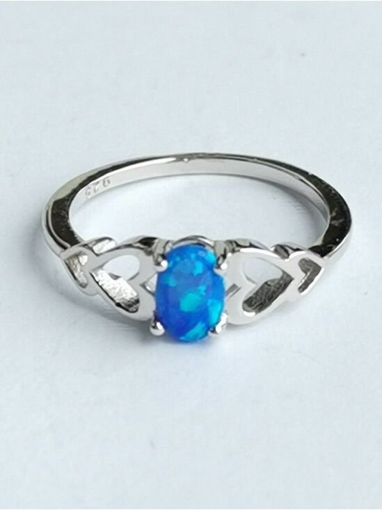 Jewelry - Blue opal sterling silver hearts  Ring Size  6 🆕